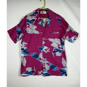 VTG Hilo Hattie's Hawaiian Shirt Mens Large Pink Tropical Aloha Floral Flowers